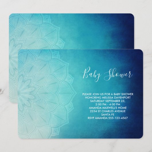  blauw Mandala Abstract Baby shower Kaart (Voorkant / Achterkant)