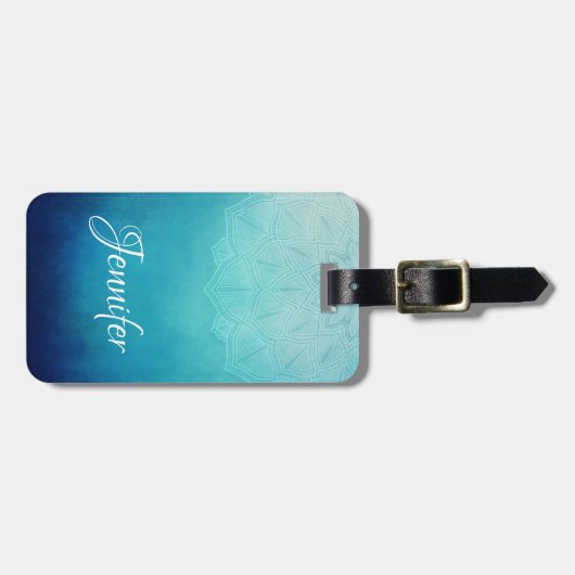  Blauw Mandala Abstract Bagagelabel (Voorkant horizontaal)