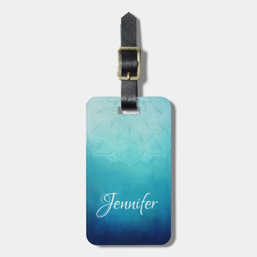  Blauw Mandala Abstract Bagagelabel (Voorkant verticaal)