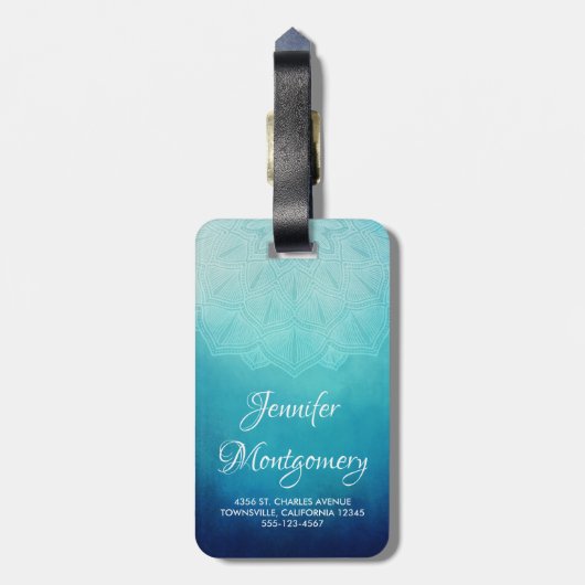  Blauw Mandala Abstract Bagagelabel (Achterkant verticaal)