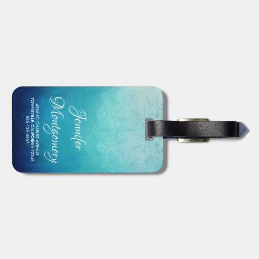  Blauw Mandala Abstract Bagagelabel (Achterkant horizontaal)