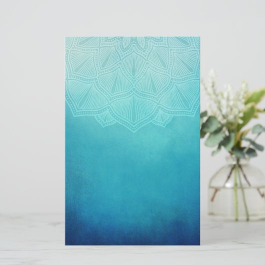  Blauw Mandala Abstract Briefpapier (Staand voorkant)