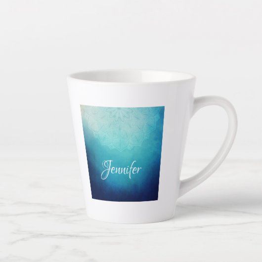 Blauw Mandala Abstract Latte Mok (Rechts)