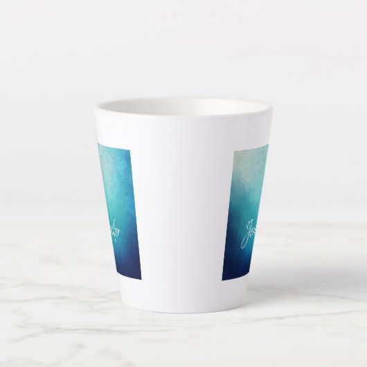 Blauw Mandala Abstract Latte Mok (Voorkant)