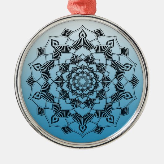 Blauw Mandala Abstract mooi kerstfeest Metalen Ornament (Voorkant)