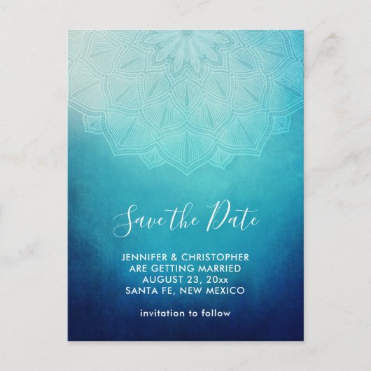 Blauw Mandala Abstract Save the Date Briefkaart (Voorkant)