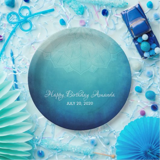  Blauw Mandala Abstracte verjaardag Papieren Bordje (Feest)