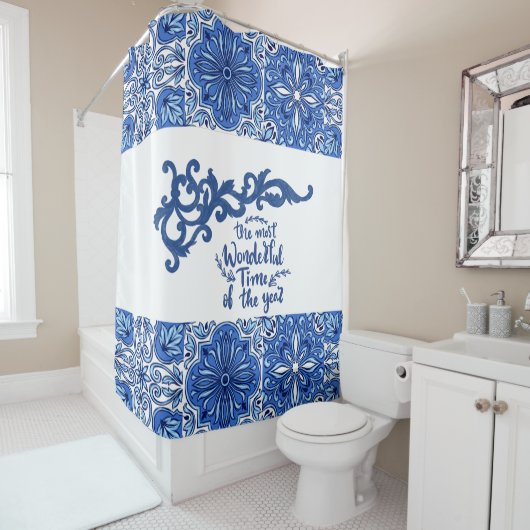 Blauw Mandala Badkamergordijn Douchegordijn (In situ)