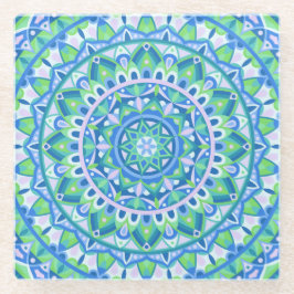 Blauw Mandala Boho Geometrisch Spiritueel Tafel De Glazen Onderzetter