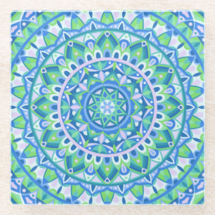 Blauw Mandala Boho Geometrisch Spiritueel Tafel De Glazen Onderzetter