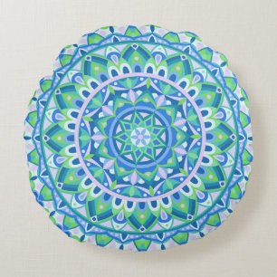 Blauw Mandala Boho Meditatie Spirituele Hygge Deco Rond Kussen