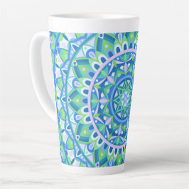 Blauw Mandala Boho Spiritueel Geometrisch Patroon  Latte Mok