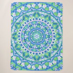 Blauw Mandala Gezellig Boho Spiritueel Geometrisch Sherpa Deken