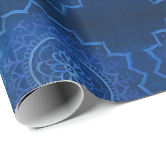 Blauw mandala Glossy Wrapping Papier, 30 in x 6 ft Cadeaupapier (Rol Hoek)