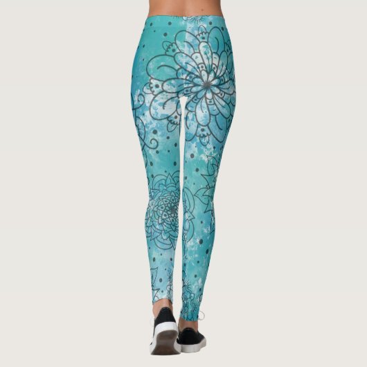  blauw Mandala Grunge Pattern Leggings (Achterkant)