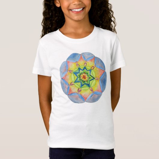 Blauw Mandala Handmatig ontwerp T-shirt (Voorkant)