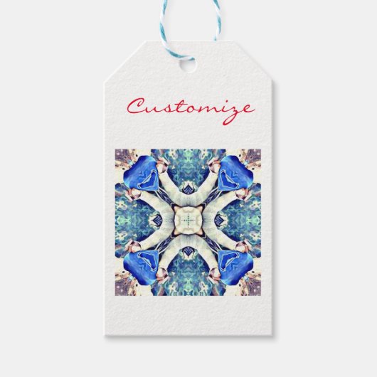Blauw mandala harten patroon Thunder_Cove Cadeaulabel (Voorkant)