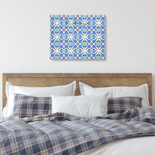 Blauw mandala harten patroon Thunder_Cove Canvas Afdruk (Insitu (Slaapkamer))