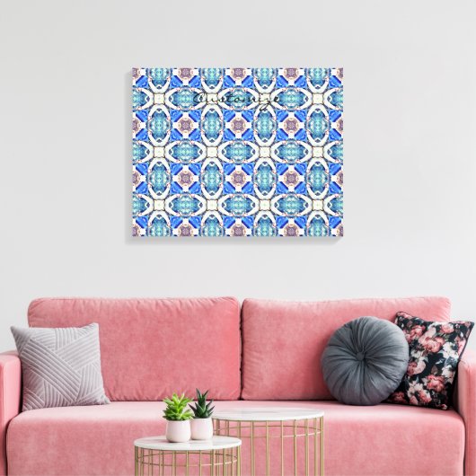 Blauw mandala harten patroon Thunder_Cove Canvas Afdruk (Insitu (Woonkamer))