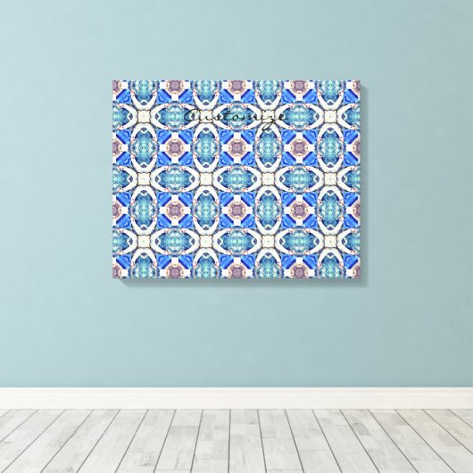Blauw mandala harten patroon Thunder_Cove Canvas Afdruk (Insitu (Houten vloer))