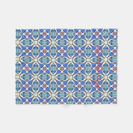 Blauw mandala harten patroon Thunder_Cove Fleece Deken (Voorkant (Horizontaal))