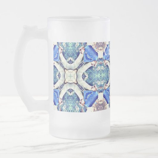 Blauw mandala harten patroon Thunder_Cove Matglas Bierpul (Links)