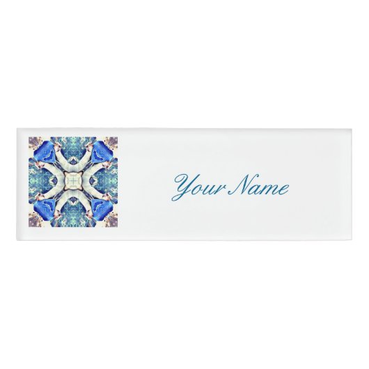 Blauw mandala harten patroon Thunder_Cove Naambadge (Voorkant)