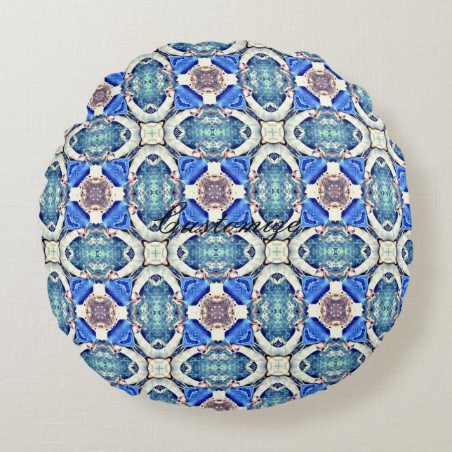 Blauw mandala harten patroon Thunder_Cove Rond Kussen (Voorkant)
