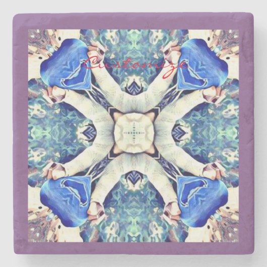 Blauw mandala harten patroon Thunder_Cove Stenen Onderzetter (Voorkant)