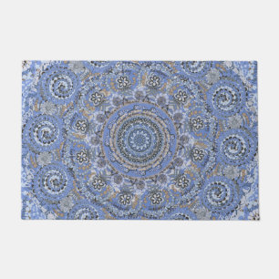 Blauw Mandala met de woorden van het het leven van Deurmat
