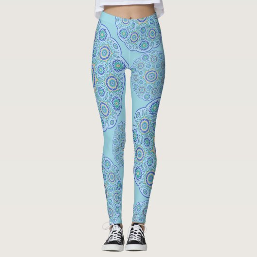 Blauw Mandala-ontwerp Leggings (Voorkant)