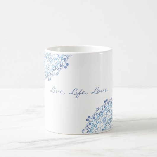 Blauw Mandala over witte bewerkbare Mok (Center)