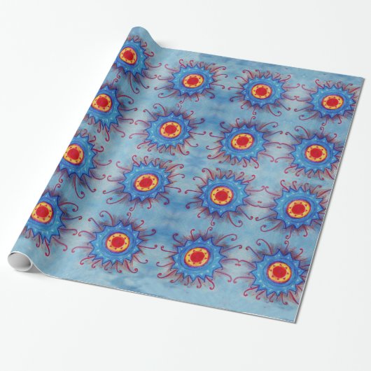 Blauw Mandala patroon inpakpapier (Uitgerold)