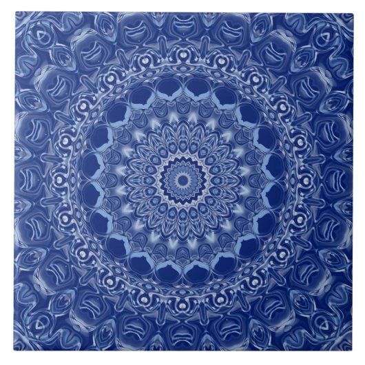 Blauw Mandala patroon met Starburst Symmetrie Tegeltje (Voorkant)