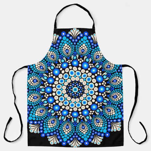 Blauw Mandala Patroon Schort Boho Bloemendecoratie (Voorkant)