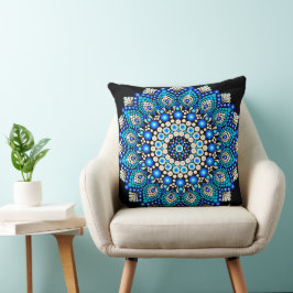 Blauw Mandala Patroon Worp Kussen Boho Decoratie