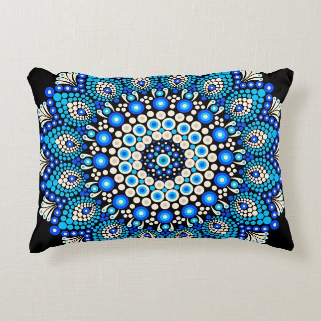 Blauw Mandala Patroon Worp Kussen Boho Decoratie  (Voorkant)