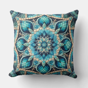 Blauw mandala patroon: zachte mozaïek kunst kussen