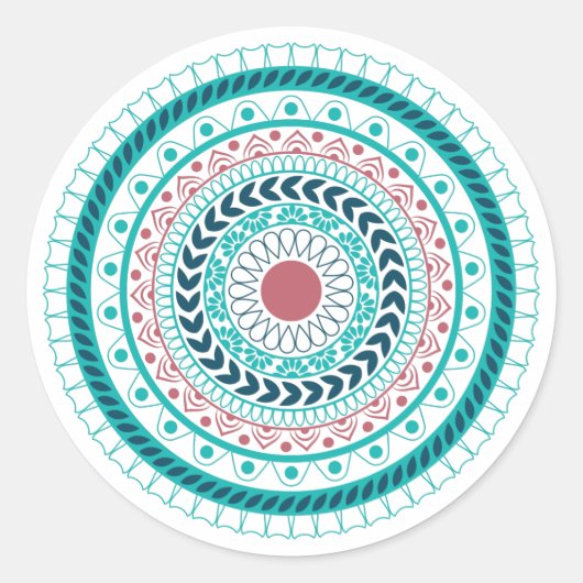 Blauw Mandala Ronde Sticker (Voorkant)
