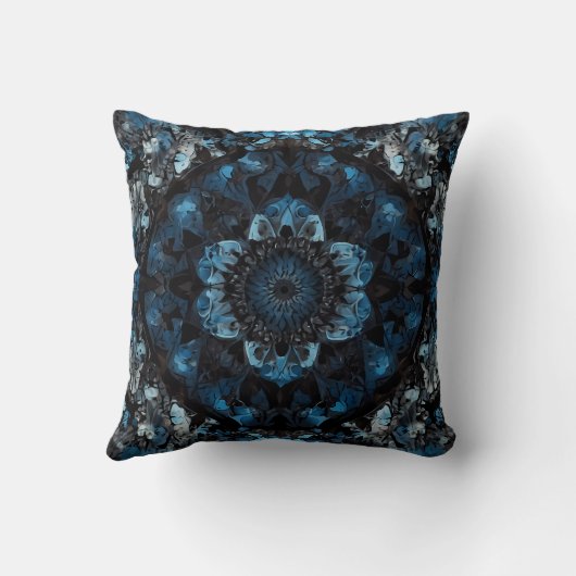 Blauw Mandala symmetrisch caleidoscopisch patroon Kussen (Achterkant)