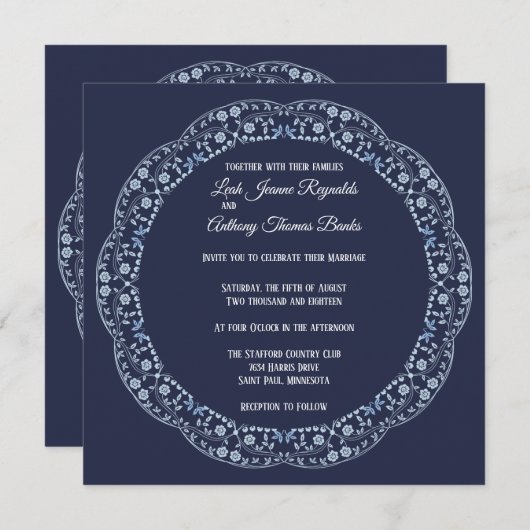 Blauw Mandala Vierkant Uitnodiging (Voorkant / Achterkant)