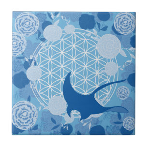 Blauw, mandala, zen, chakra, poot tegeltje