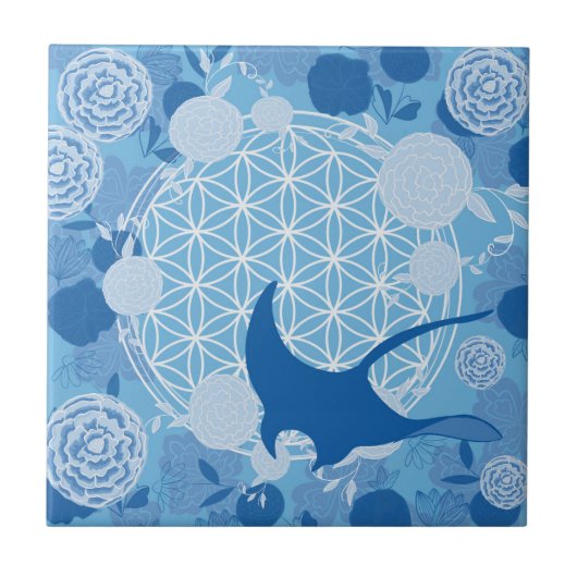 Blauw, mandala, zen, chakra, poot tegeltje (Voorkant)