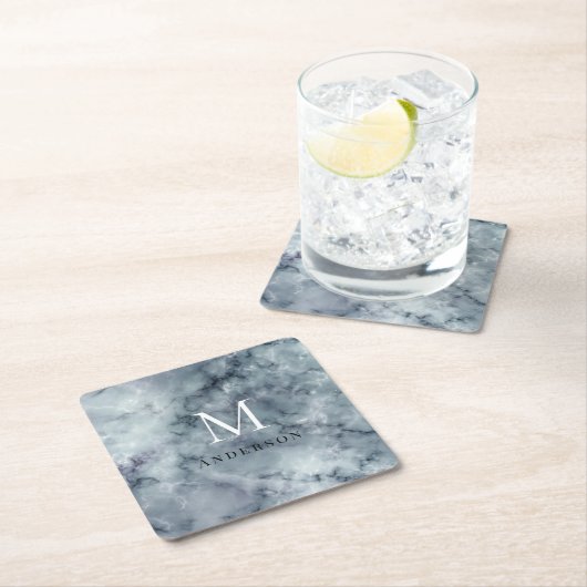 Blauw mannelijk dubbel monogram kartonnen onderzetters (Insitu)