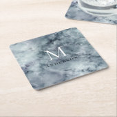 Blauw mannelijk dubbel monogram kartonnen onderzetters (Schuin)