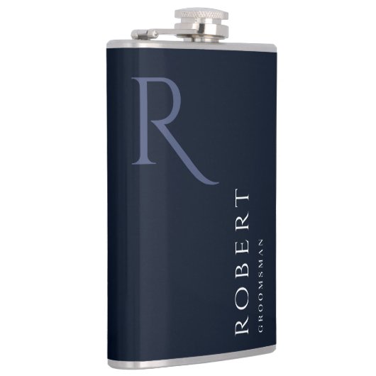 Blauw mannelijk Monogram Groomsmen Gift Heupfles (Rechts)