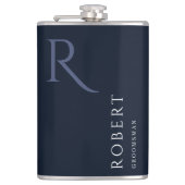 Blauw mannelijk Monogram Groomsmen Gift Heupfles (Voorkant)