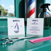  blauw mannen kapperszaak scheermesje haarstylist vierkante visitekaartje