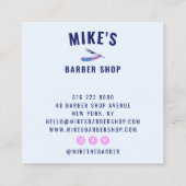  blauw mannen kapperszaak scheermesje haarstylist vierkante visitekaartje (Achterkant)