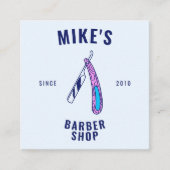  blauw mannen kapperszaak scheermesje haarstylist vierkante visitekaartje (Voorkant)